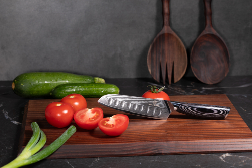 Chefmesser-Details-Damas-Küchenmesser-Santoku-Kochnmesser-Scharfes-Küchenmesser-Damast-Küchenmesser-Damast-Messer