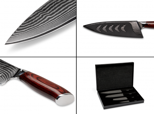 Preview: Set 4A (Chef Knife XL + Santoku Knife XL + Santoku Knife L + Paring Knife S) - Wolfblood RED