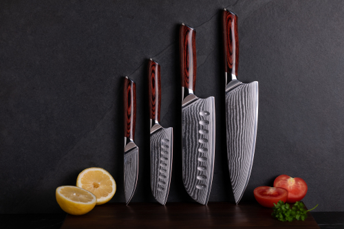 Preview: Set 4A (Chef Knife XL + Santoku Knife XL + Santoku Knife L + Paring Knife S) - Wolfblood RED