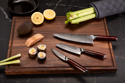 Set 3A (Chef Knife XL + Santoku Knife L + Paring Knife S ) - Wolfblood RED