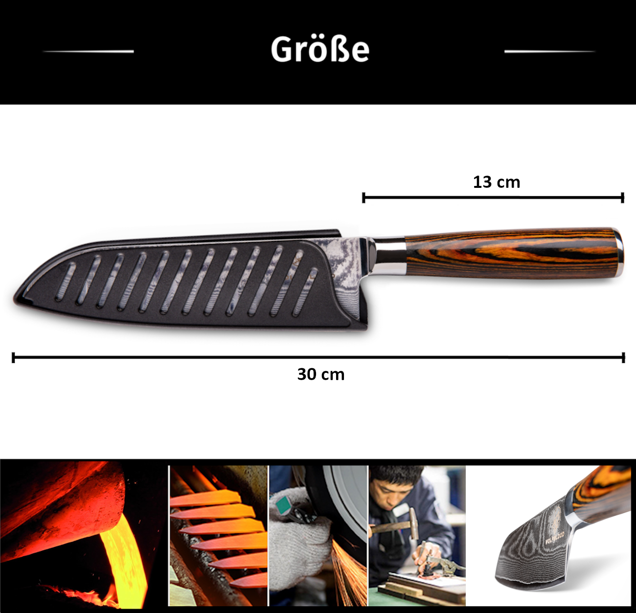 Wolfblood Santoku Xl Wolfblood Damastmesser Santoku Messer XL, 30cm)  Profi-Ko Damast Küchenmesser, image size:1300x1253