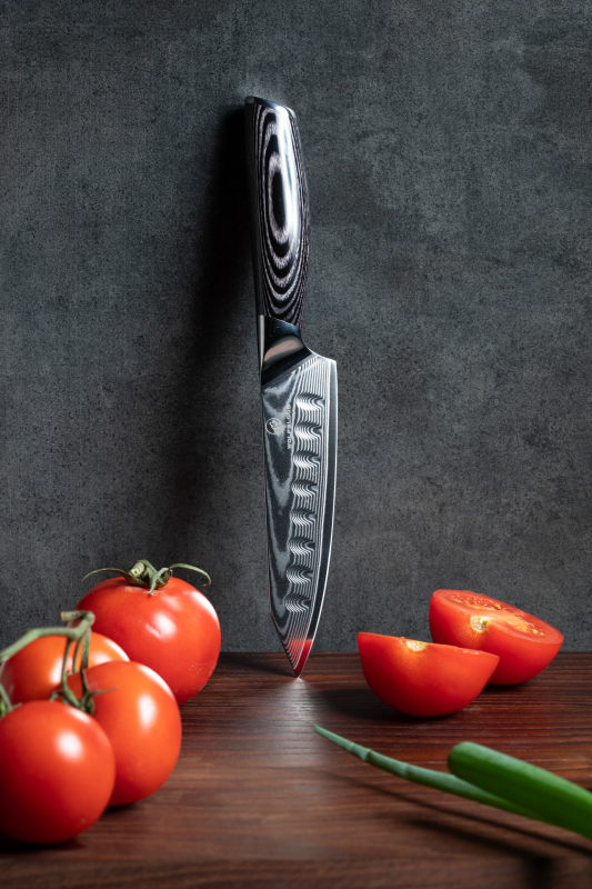 Damast-Santoku-Messer-Damastmesser-Santokumesser-Damast-Küchenmesser-Damastchefmesser-Scharfes-Küchenmesser