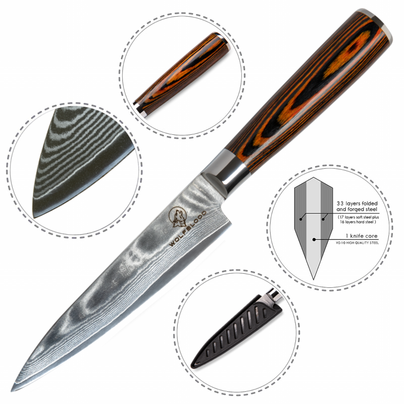 Wolfblood Zeuß Utility Office Damastmesser Küchenmesser LH Lifestyle Kochmesser